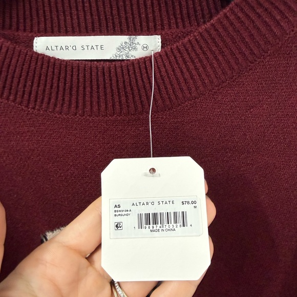 Altar'd State Burgundy Sweater with Pug Design - Picture 2 of 4